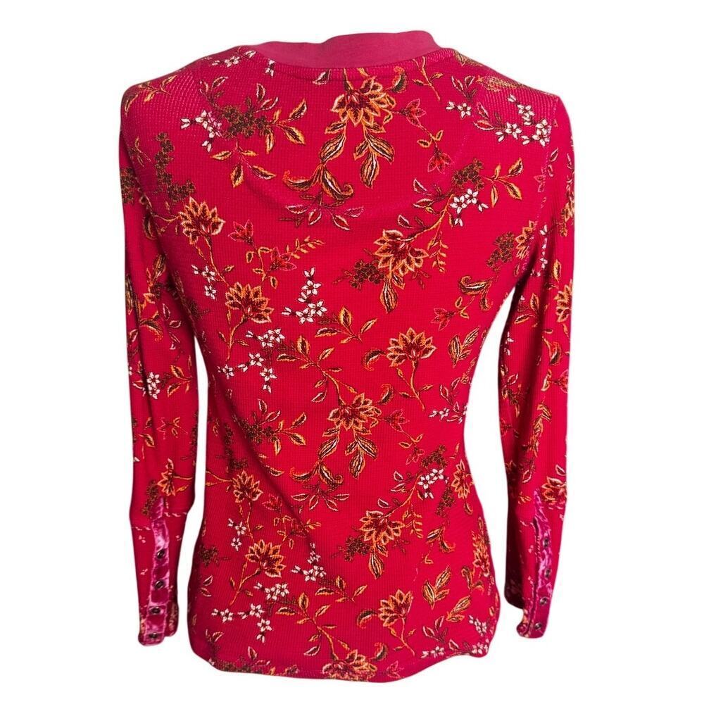 Sundance Loretta Floral Thermal Tee Velvet Cuffs Boho Cottagecore Petite Medium - Picture 2 of 6